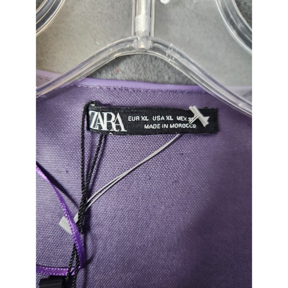 NWT Zara Purple Faux Leather Long Sleeve V Neck Body Con Ruched Dress‎ Size XL - Picture 7 of 14
